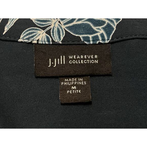 J Jill Wearever Collection Green Leaf Floral Peasant Relaxed V-neck Top M Petite - Picture 4 of 8